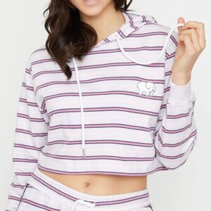 Ivory Ella Cropped Hoodie Striped Pink and Navy Blue size Large